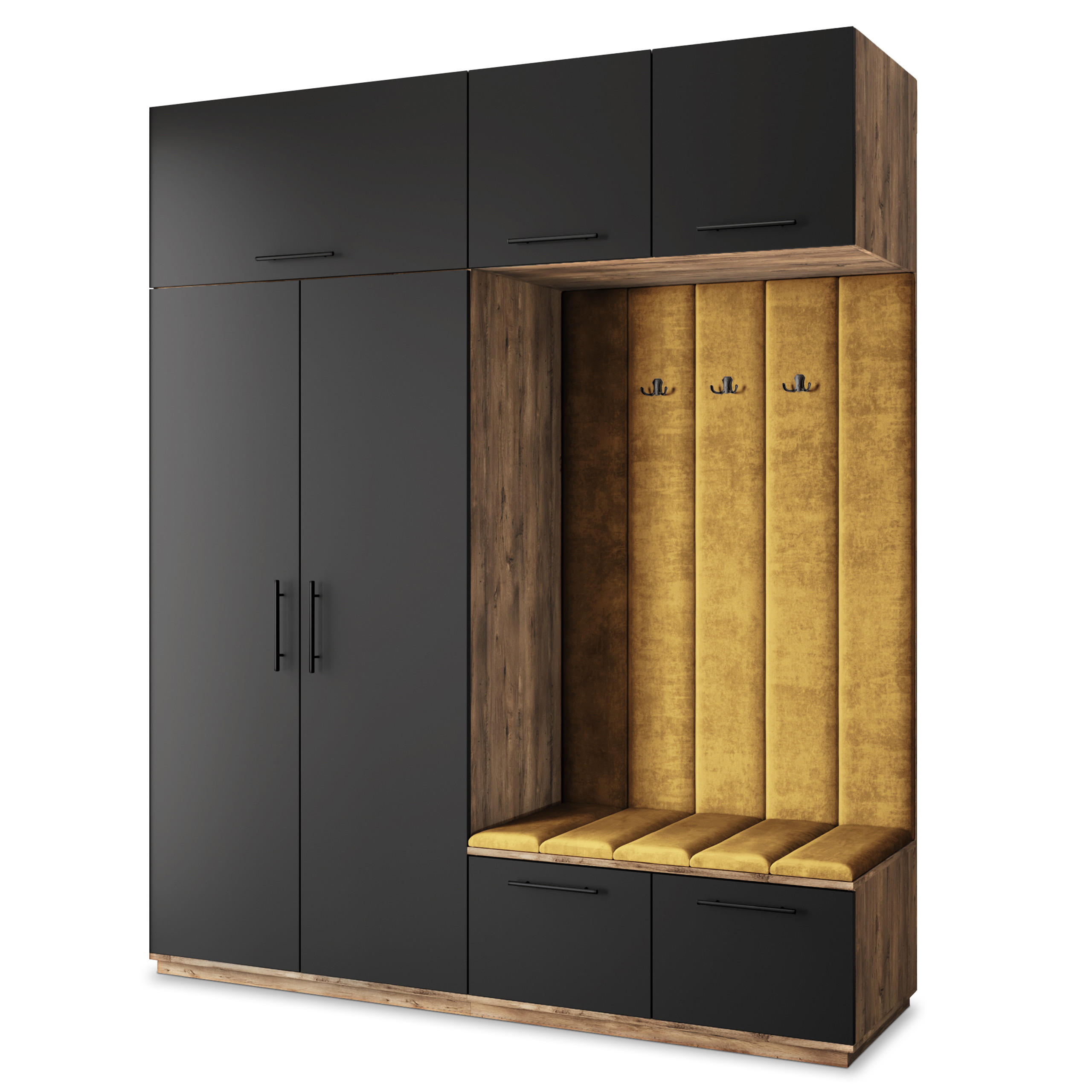 Masseno Garderobenschrank Eiche, Schwarz, Gelb 200x240x60 cm