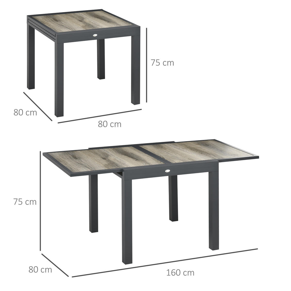 GARTENTISCH, Beige+Grau, Aluminium - Beige/Grau, Kunststoff/Metall (160/80/75cm) - Outsunny