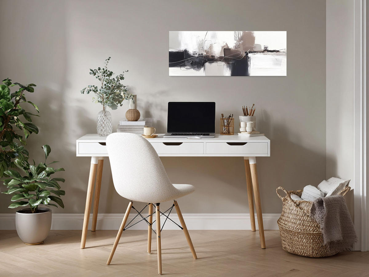 GLASBILD 30x80 cm Abstrakte Kunst beige schwarz - Beige, Glas (80/30cm) - artissimo