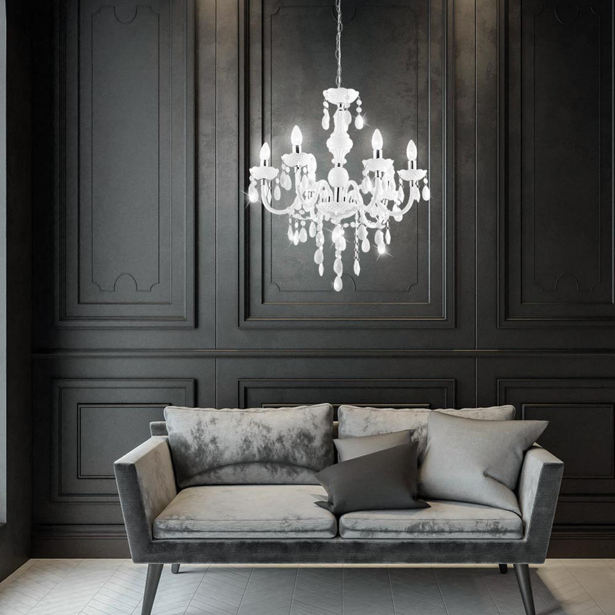 KRONLEUCHTER Grau Metall - Weiß, Metall (67/67/166cm) - Globo Lighting