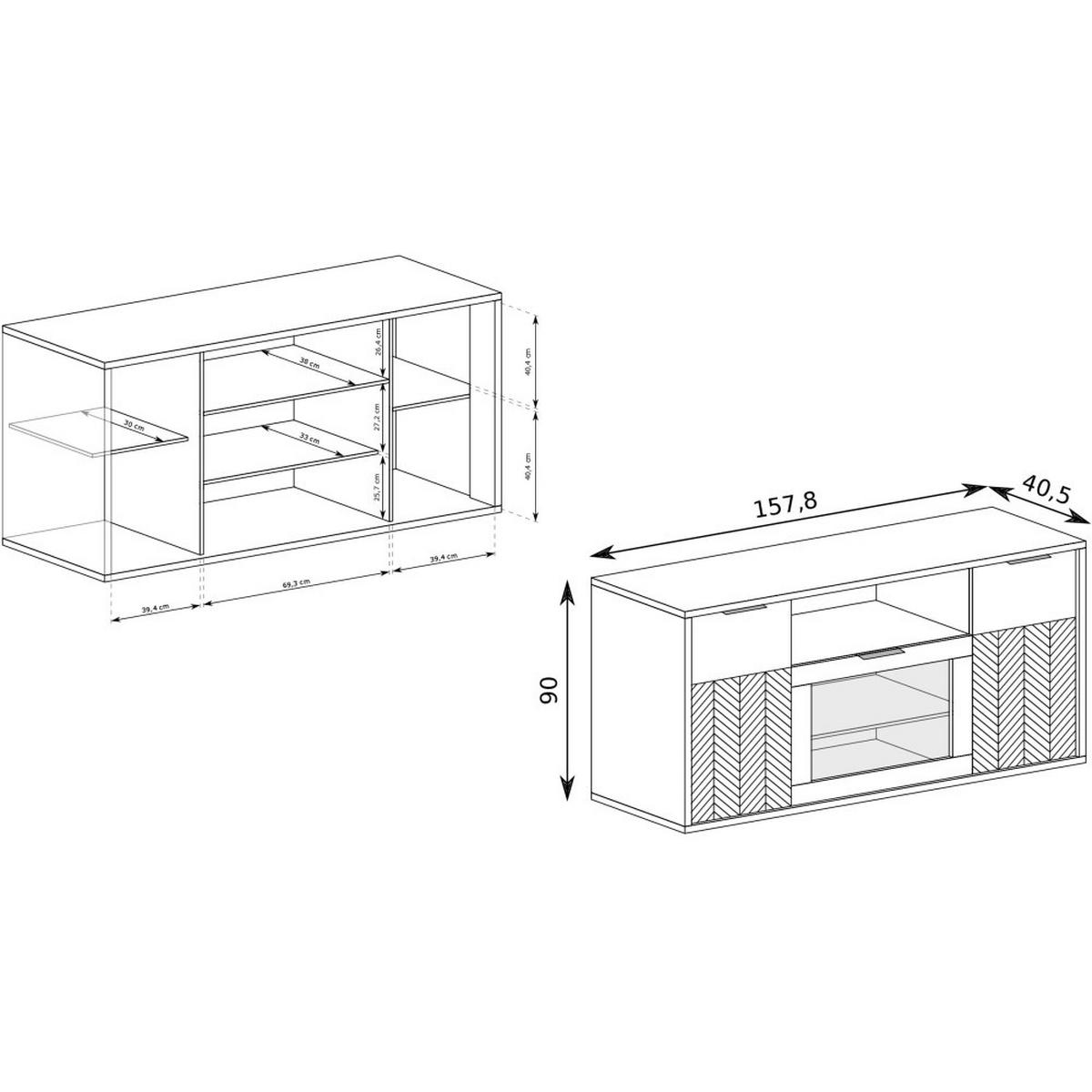 VITRINE Fun mit 3 Türen, ohne Beinen, Karamell-Eiche - Eichefarben/Schwarz, Holzwerkstoff (158/90/41cm) - Beautysofa
