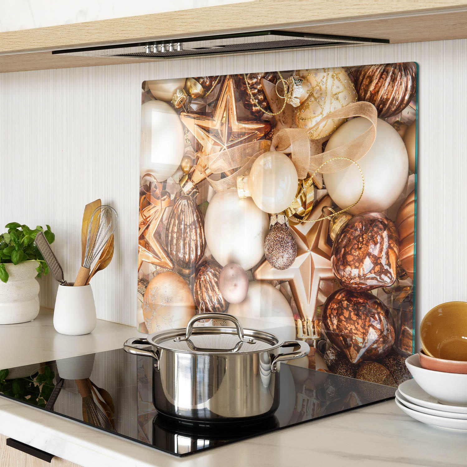 GLASPLATTE 60x52 cm Weihnachtskugeln - Beige, Glas (60/0.4/52cm) - TULUP