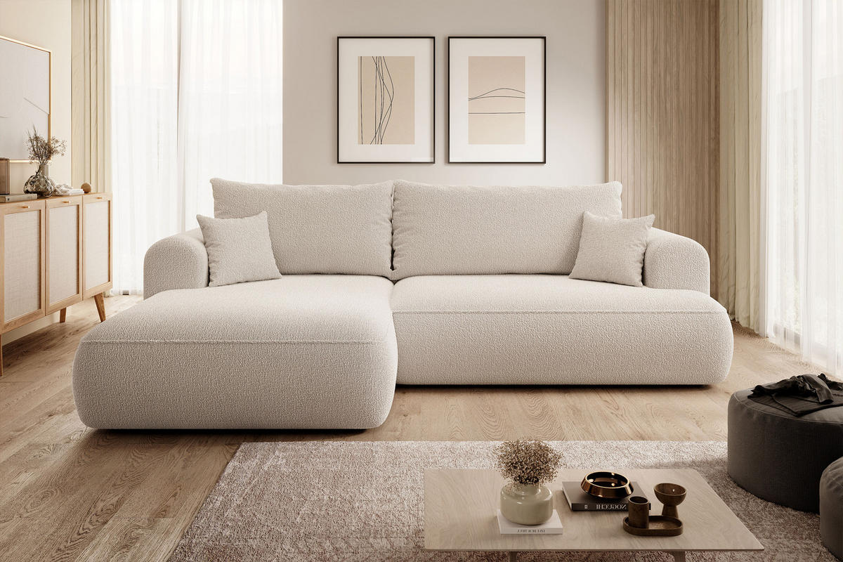 ECKSOFA Ovo Beige Boucle - Beige/Schwarz, Kunststoff/Textil (260/165cm) - Selsey