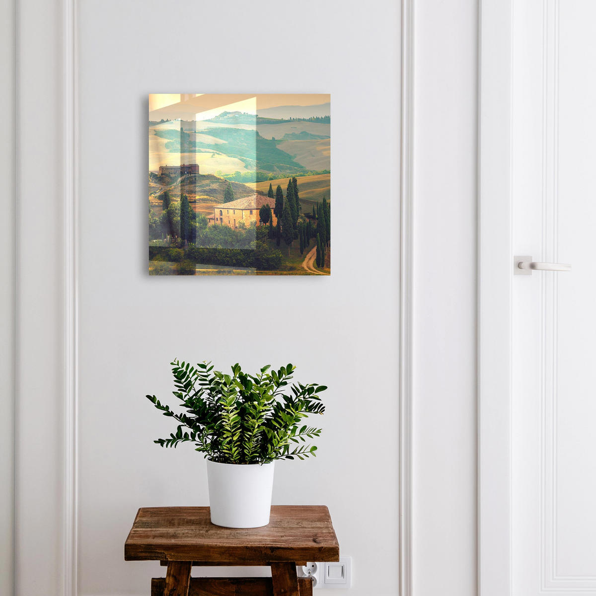 SCHLÜSSELBOX Schwarz 30x30 cm- Türöffnung nach rechts - Toskana-Landschaft - Grün, Metall (30/30/5cm) - TULUP