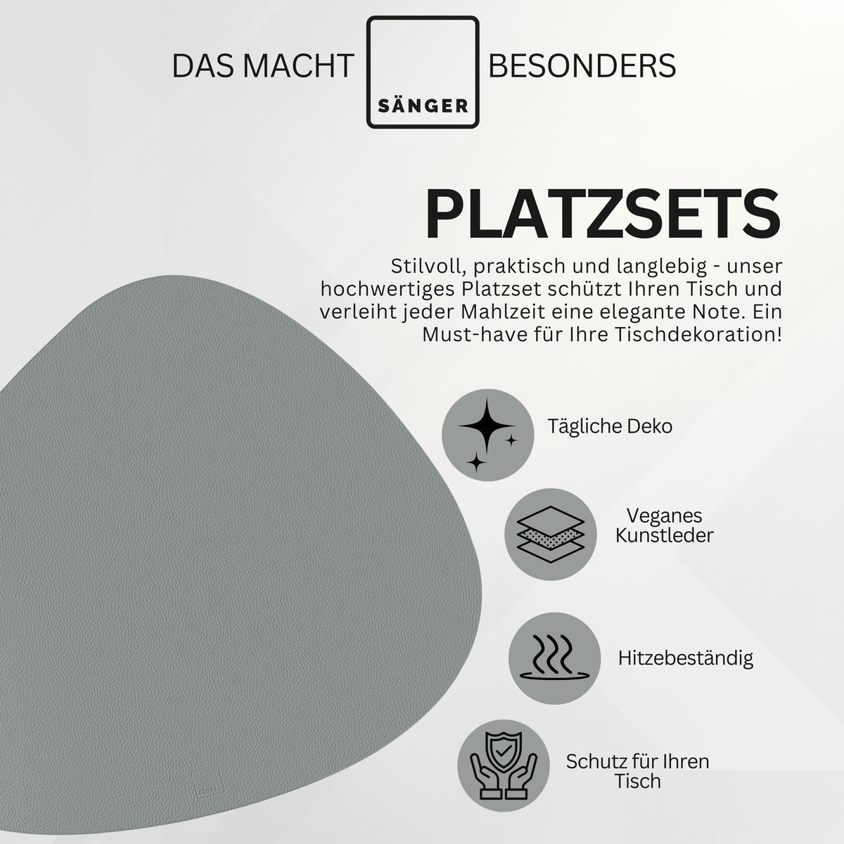 TISCHSET - Kunstleder - Doppelseitig - Grau/Mint - Organisch - 44x37cm - 12 Stück - Mintgrün, Kunststoff (44/37cm) - Sänger