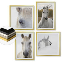 WANDBILDER 4er Set - 50x50 cm & 40x60 cm Goldrahmen - Weiße Pferde - Goldfarben, Kunststoff (50/50cm) - ArtPrintCave