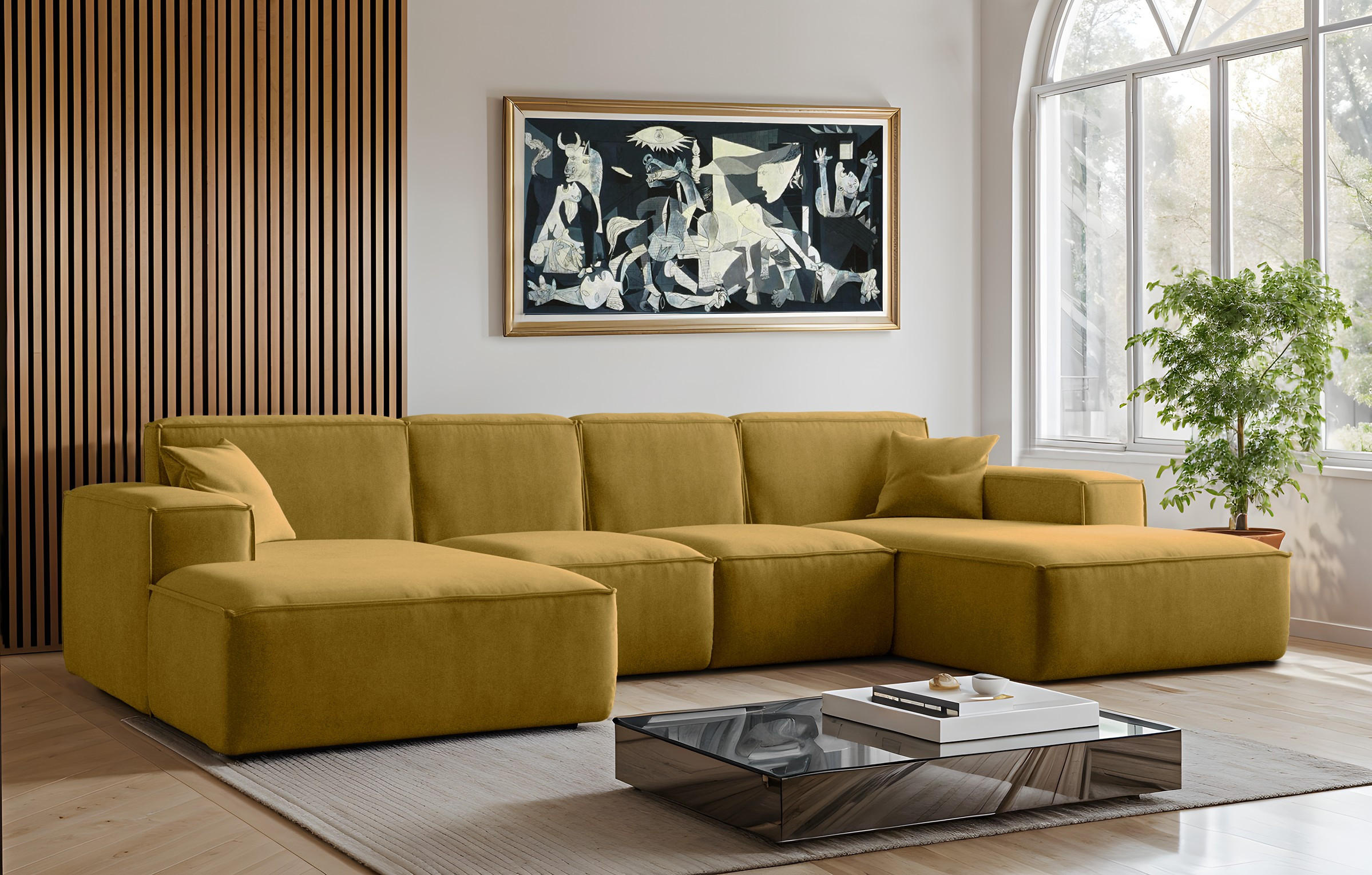 ECKSOFA U-Form Siena, U-förmiges Ecksofa, Stoff Salvador Gelb - Gelb, Holz/Textil (344/165cm) - Kaiser Möbel
