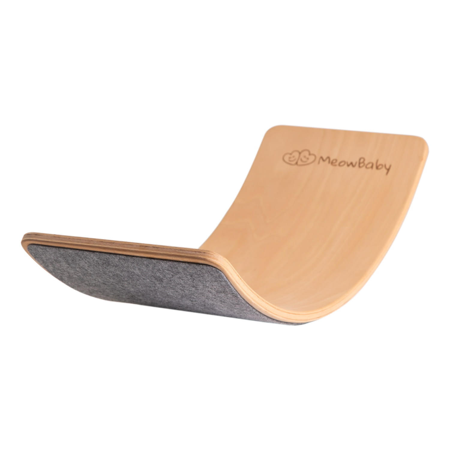 BALANCIERBRETT mit Filz für Kinder 80x30cm, Natur Balance Board, Grau Melange - Naturfarben/Grau, Holz (30/18/80cm) - MeowBaby
