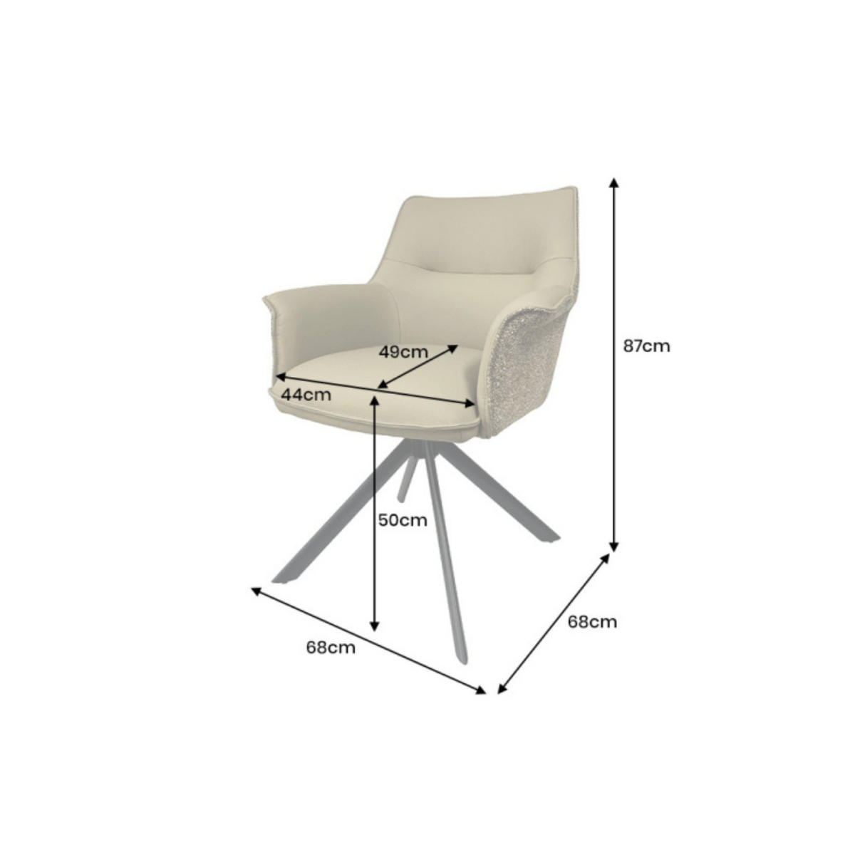 STUHL LE GRAND Echtleder Cognac 90 cm - Schwarz/Braun, Leder/Textil (68/87/68cm) - riess-ambiente