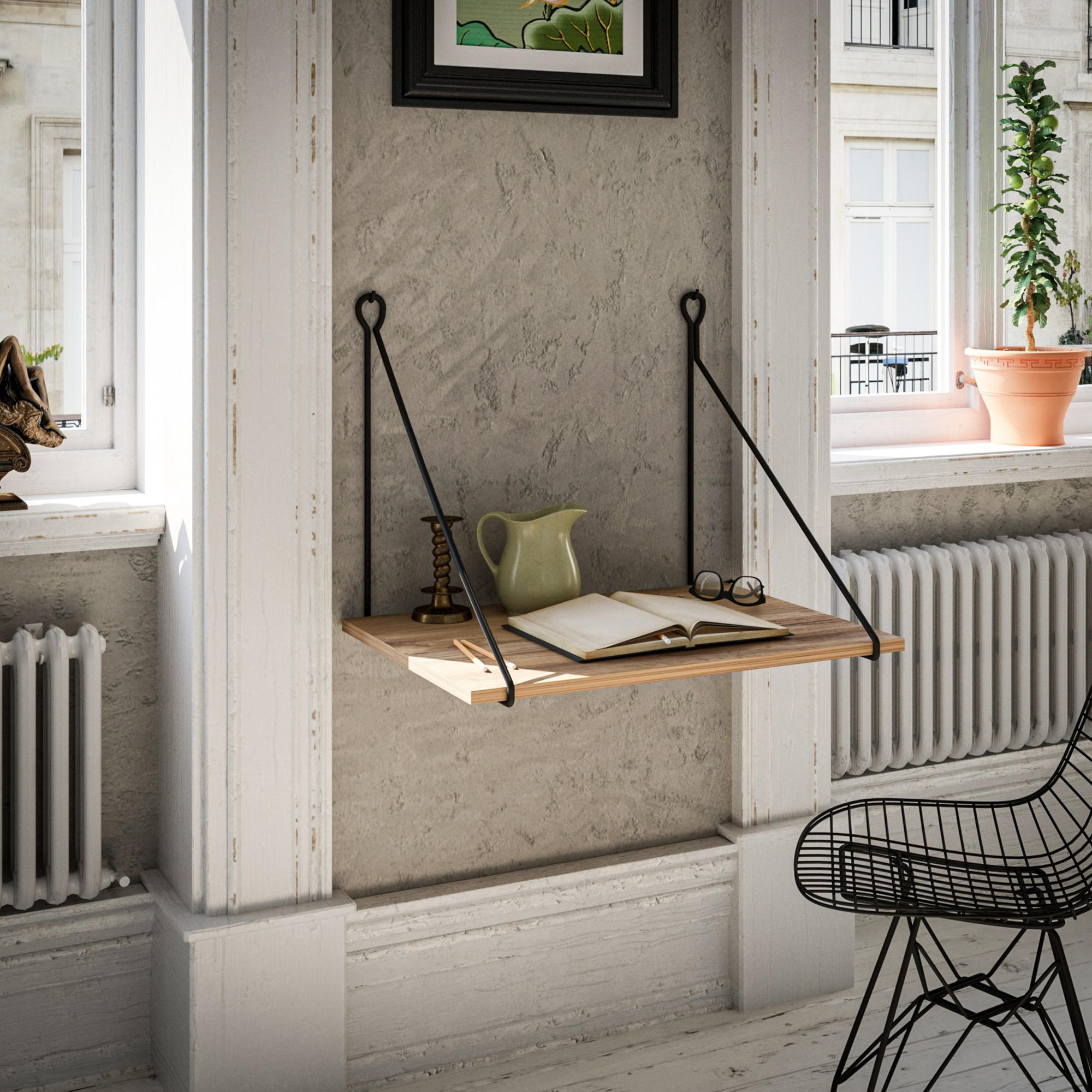 WANDSCHREIBTISCH Andøy - Schwarz/Braun, Holzwerkstoff (54/70/50cm) - [en.casa]