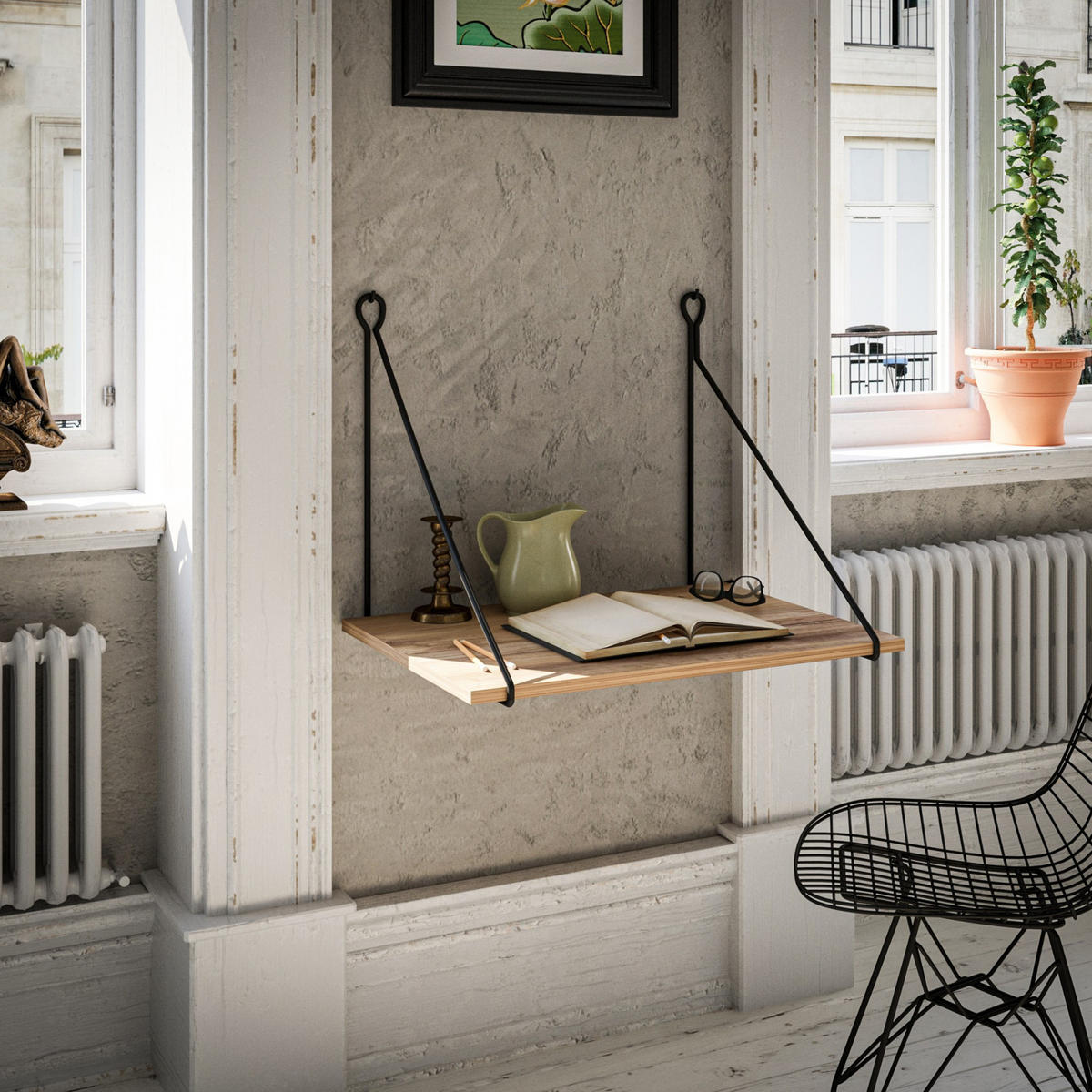 WANDSCHREIBTISCH Andøy - Schwarz/Braun, Holzwerkstoff (54/70/50cm) - [en.casa]