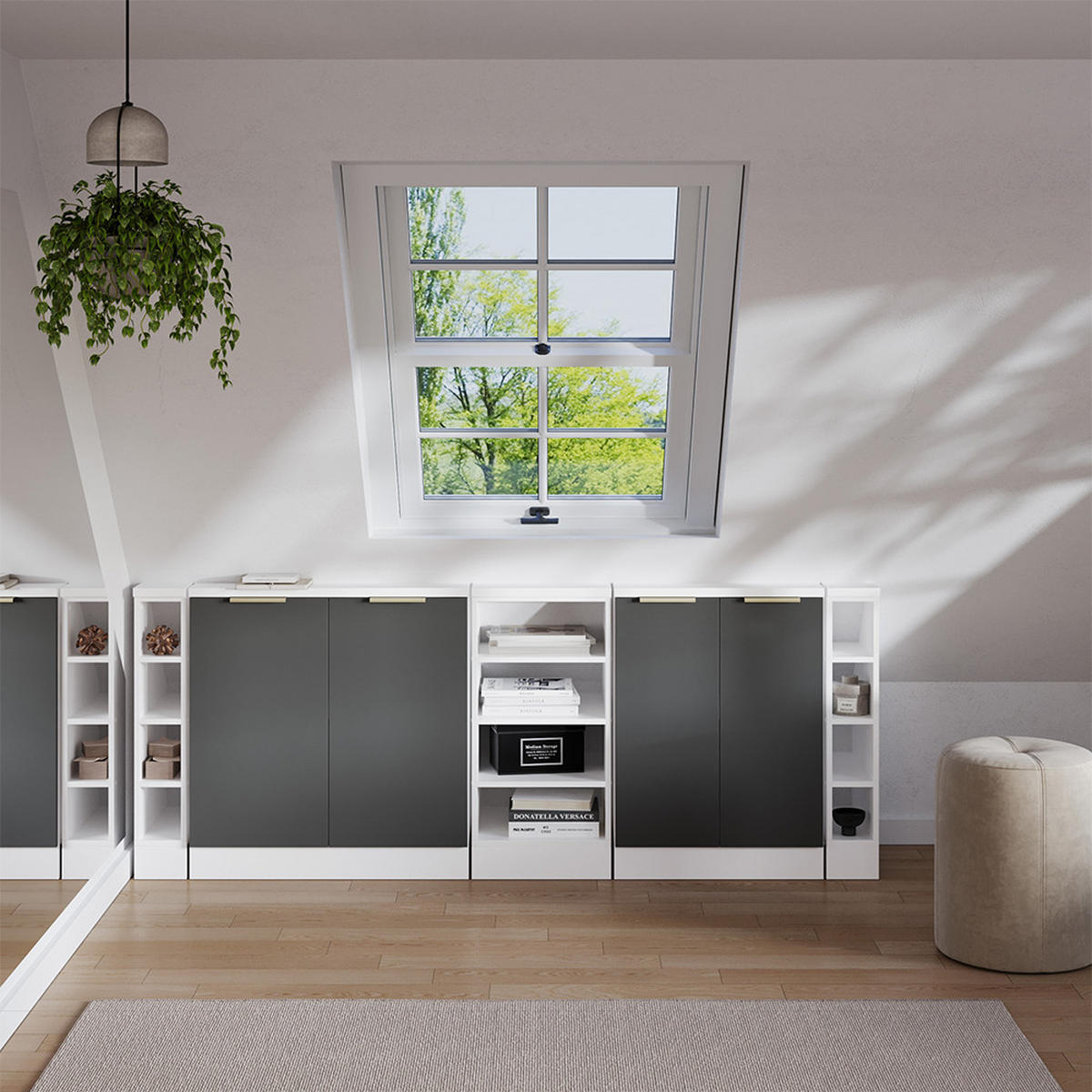 ŠATNÍ SESTAVA PRO ŠIKMÉ STŘECHY Rion Antracitově zlatý - antracitová, kompozitní dřevo (210/81.6/46cm) - Vicco