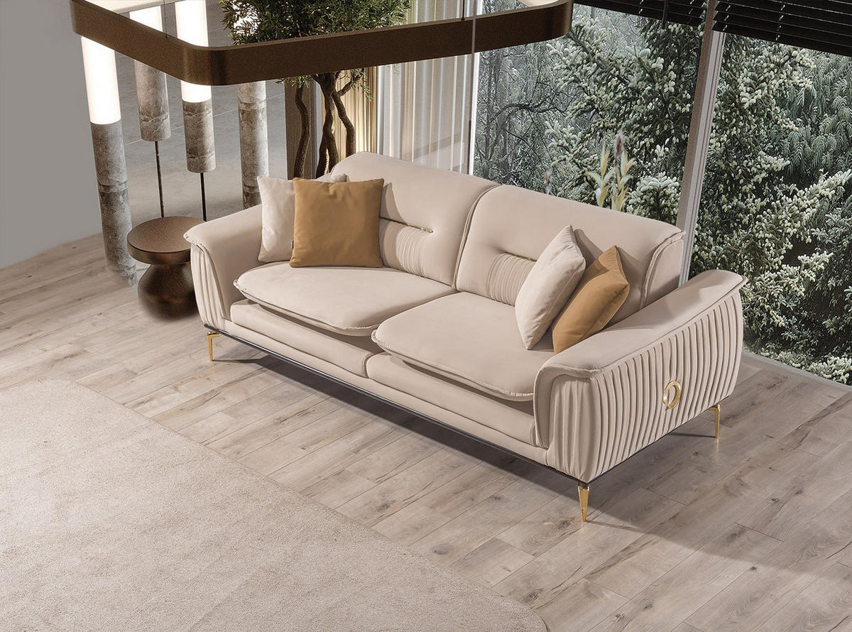 SITZGARNITUR Bologna Creme-Karamell Stellvariante:3+1+1 - Beige, Holz (229/82/92cm) - Villa Möbel