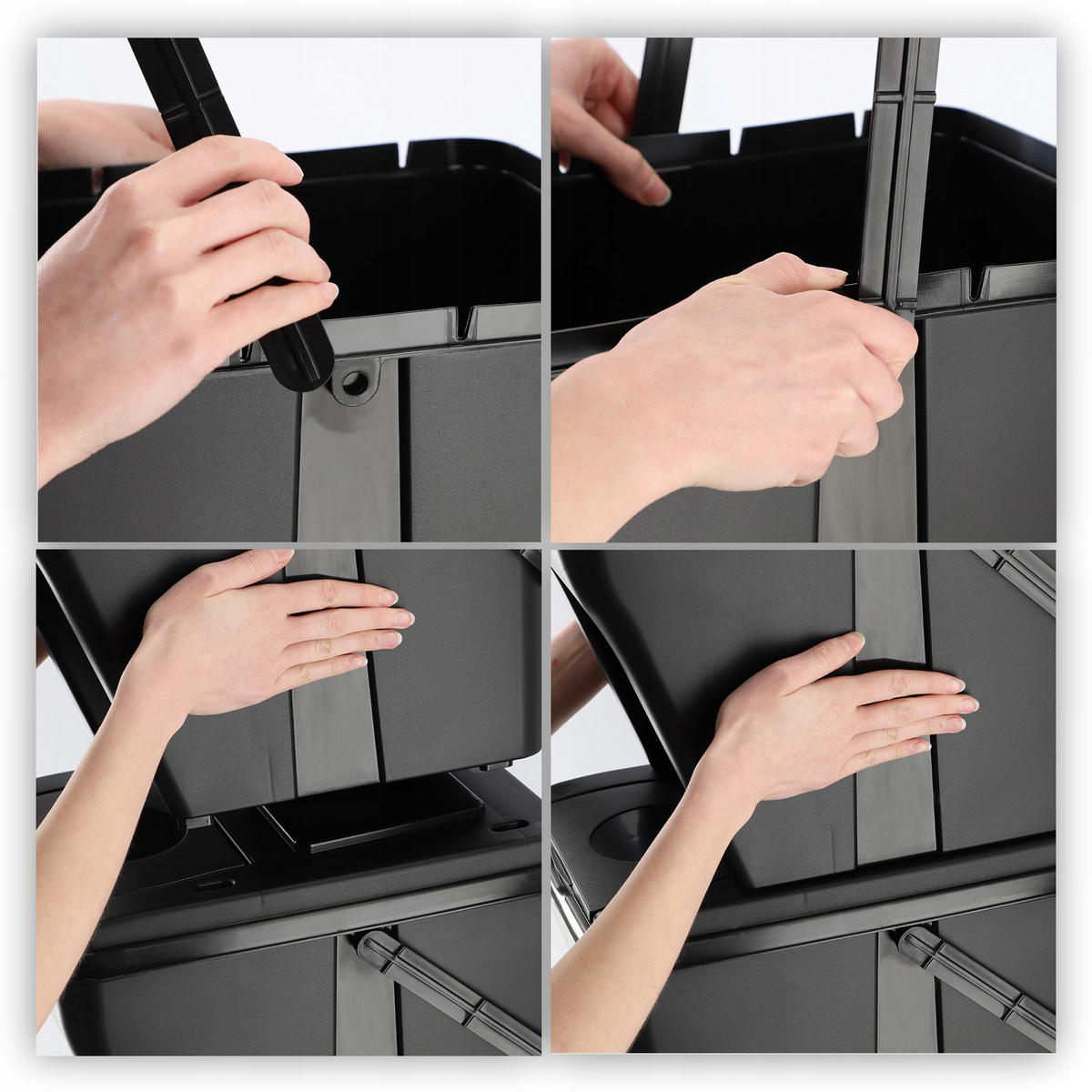 ABFALLBEHÄLTER mit Griff + Etiketten, 3x25L - Schwarz, Kunststoff (39/33cm) - KADAX