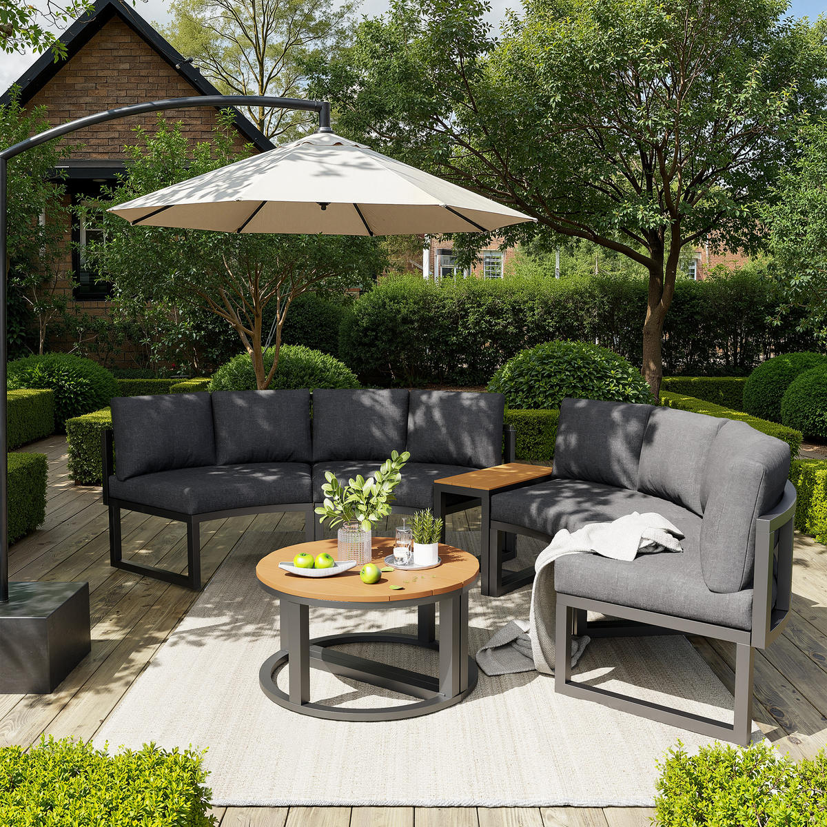 GARTENLOUNGE-SET Sitzgruppe für 4-6 Personen Gartensofa-Set mit Kissen verstellbar grau - Naturfarben/Grau, Holzwerkstoff/Textil - STILVORA