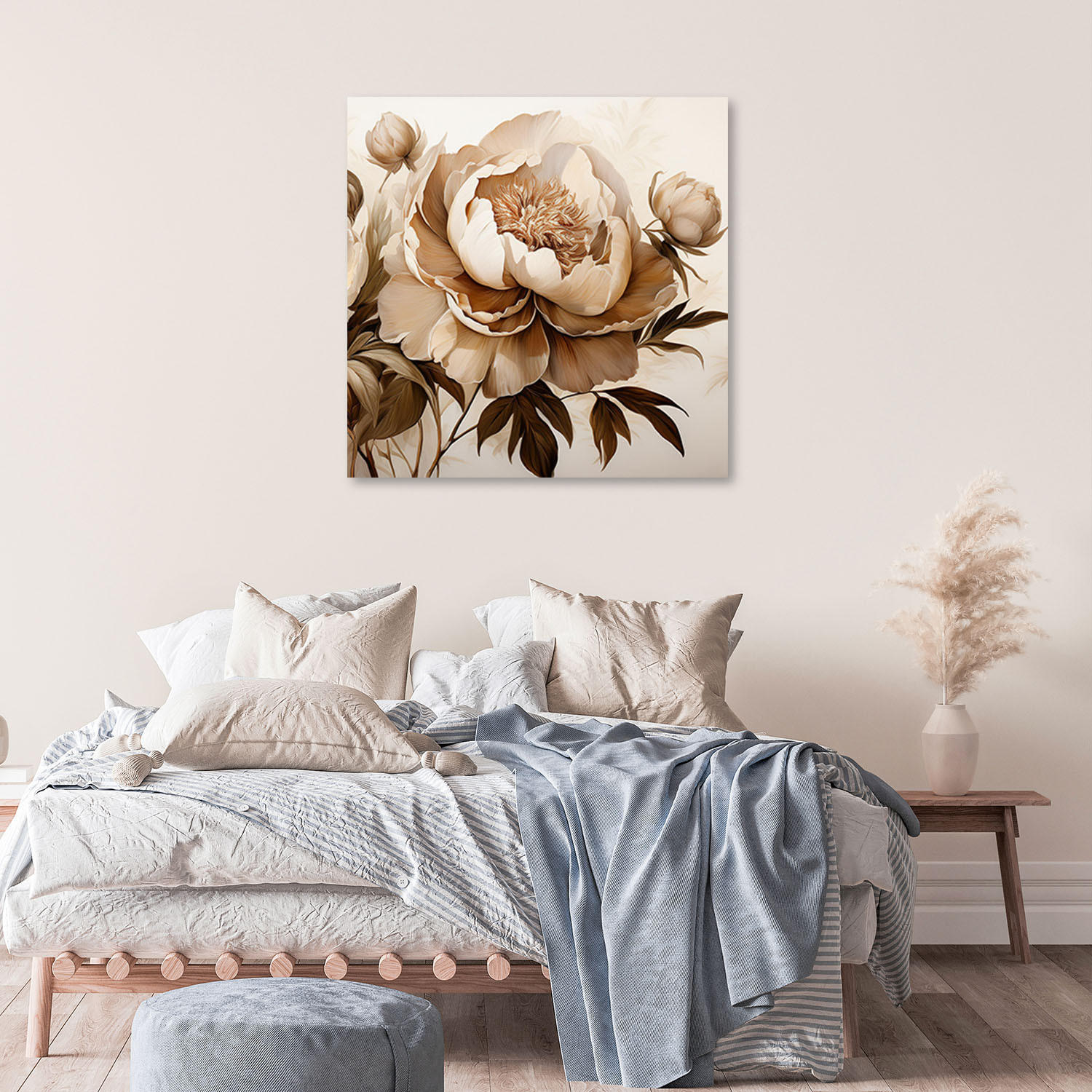 LEINWANDBILD Pfingstrosen Blumen in Beige 40x40cm - Beige, Textil (40/40cm) - Feeby