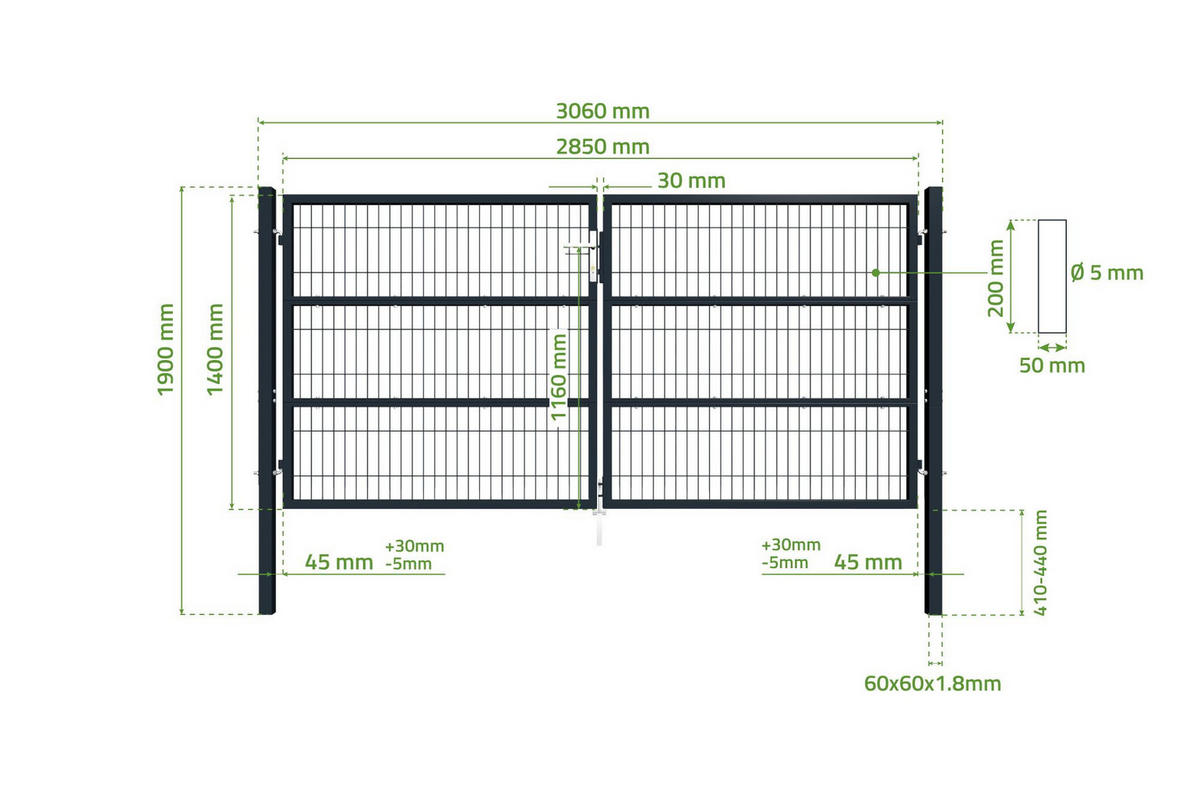 ZAUNTOR Razo Grau 3m H.140cm + TÜRCHEN 1m H.140cm - Grau, Metall (306/146cm) - Casanoov