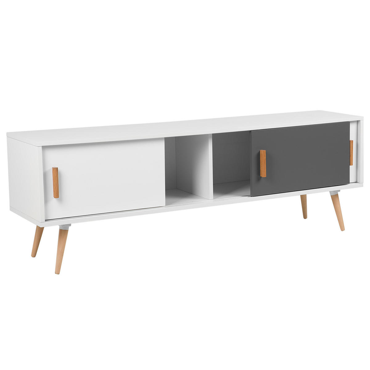 TV-MÖBEL Weiß, Grau, Hellbraun INDIANA 40/160/55 cm - Weiß, Holzwerkstoff (160/55/40cm) - Beliani