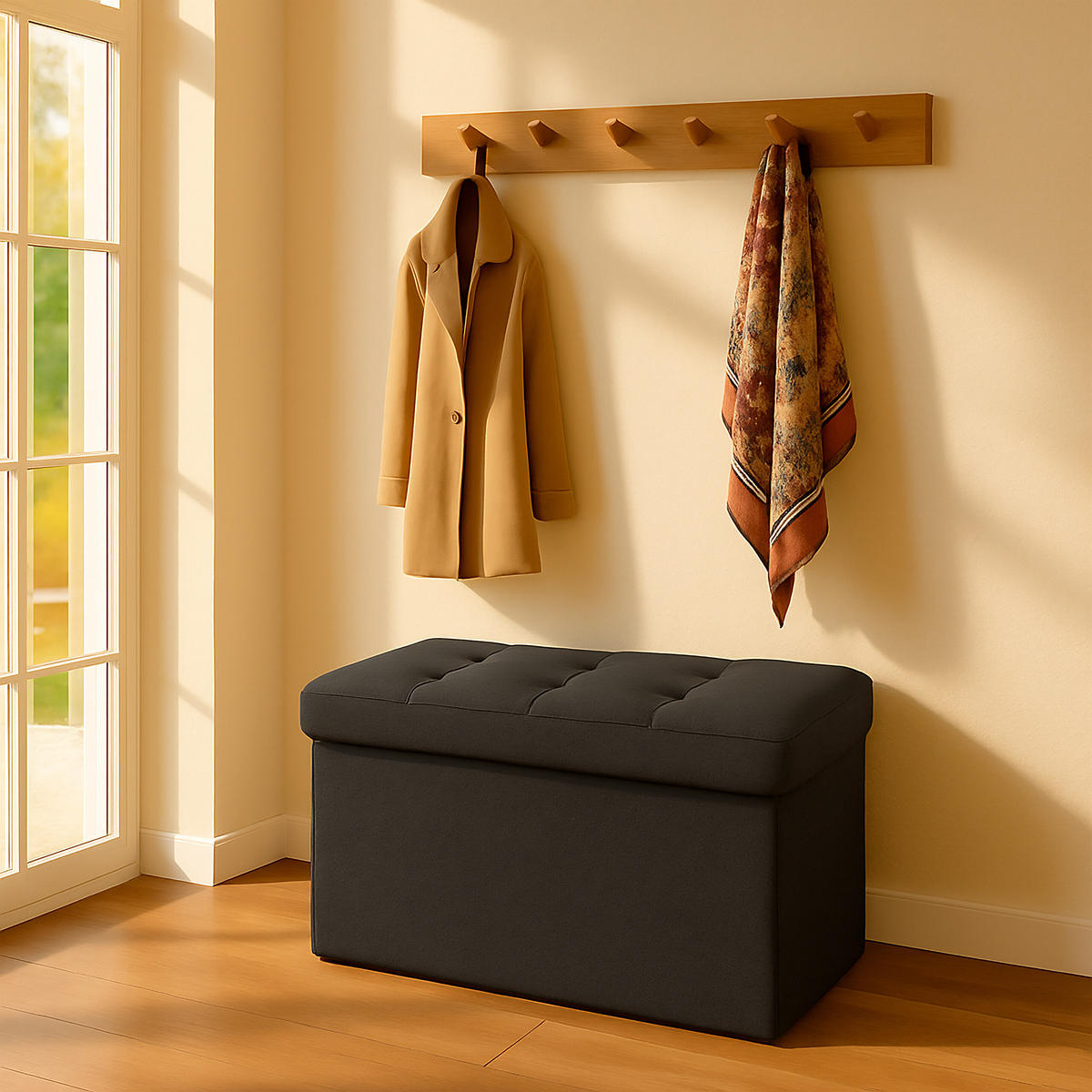 SITZBANK - Anthrazit, Holzwerkstoff/Textil (76/38/38cm) - Relaxdays