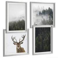 BILDER SET 4er Set - 50x50 cm & 40x60 cm Silberner Rahmen - Grüne Wälder, neblige Landschaft - Silberfarben, Kunststoff (50/50cm) - TULUP