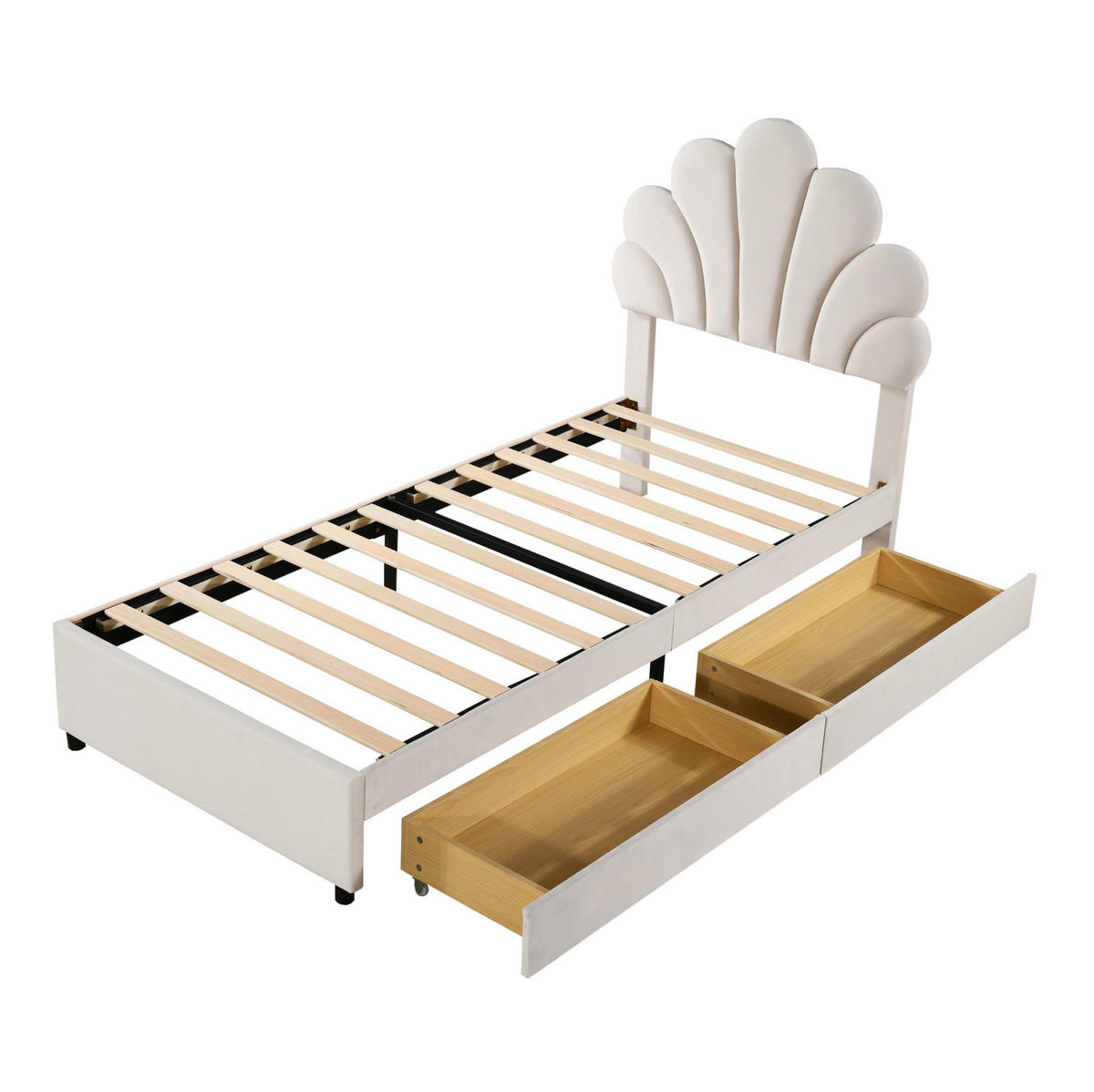 POLSTERBETT 90/200 cm Beige aus Samt mit 2 Schubladen - Beige, Textil (90/200cm) - OKMYHOME