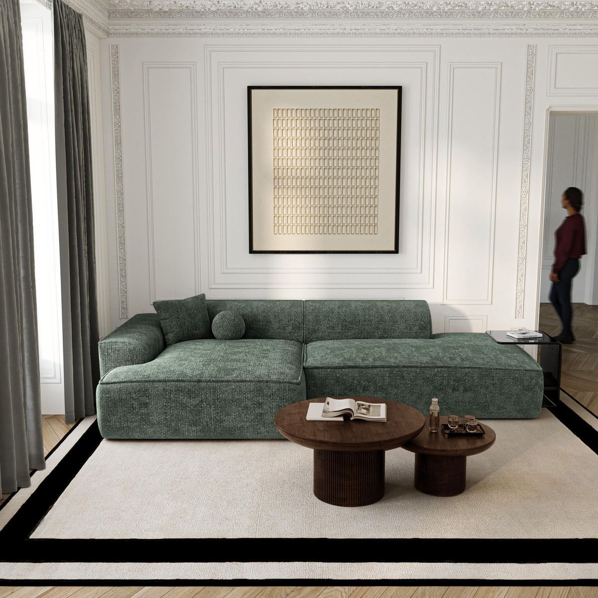 ECKSOFA (links) HANA Strickvelours Olivgrün 260cm - Olivgrün/Grün, Textil (260/155cm) - Premium Interiors