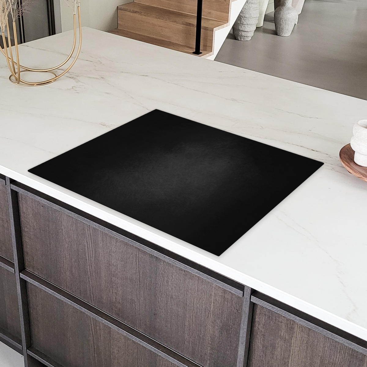 HERDABDECKPLATTE Beton - Schwarz - Grau - Strukturiert - Industriell 77x59 cm - Graphitfarben, Kunststoff (77/59/0.2cm) - MuchoWow