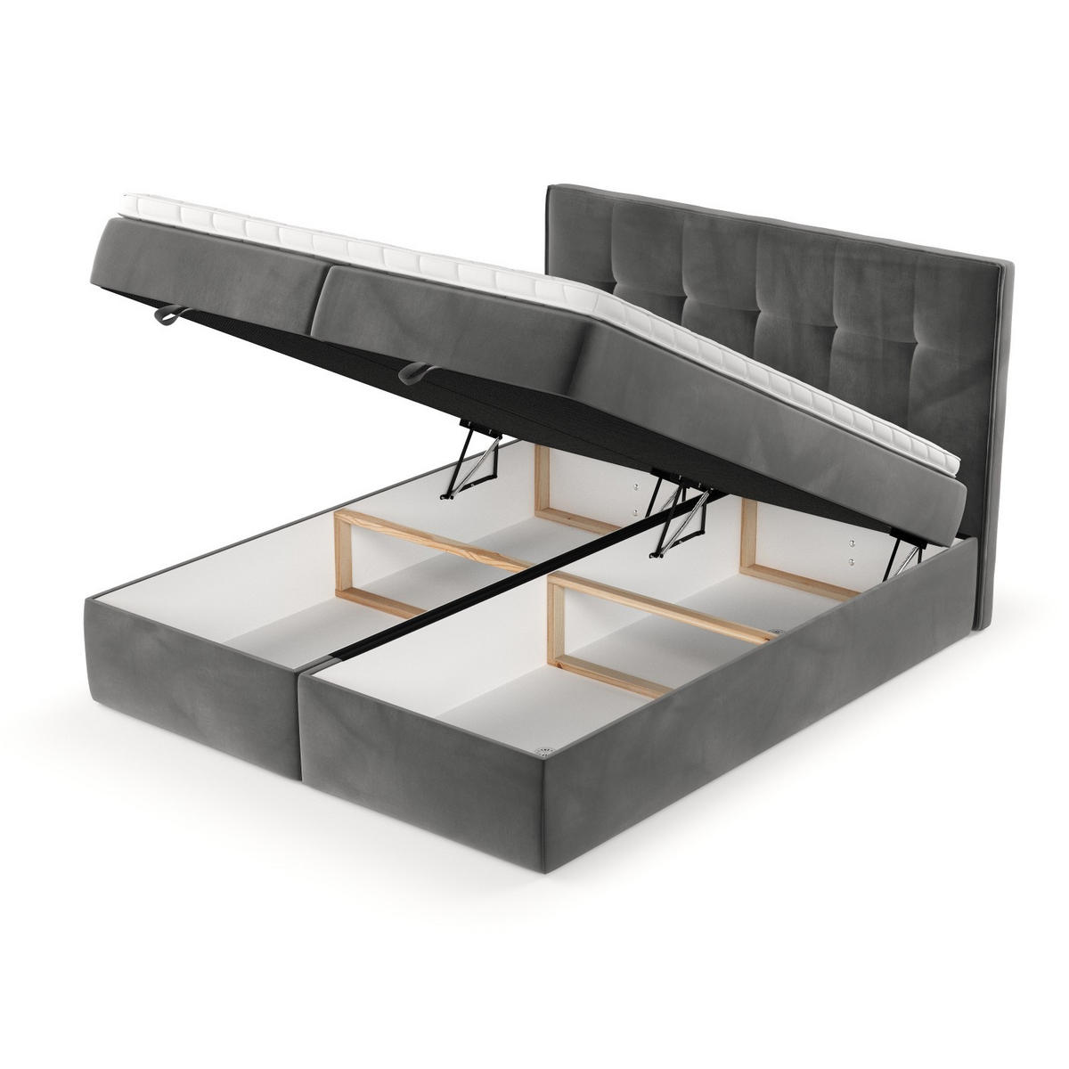 BOXBETT Tivra 200/200 cm Grau im Kronos Stoff - Schwarz/Grau, Holz/Holzwerkstoff (200/200cm) - AltaBeds