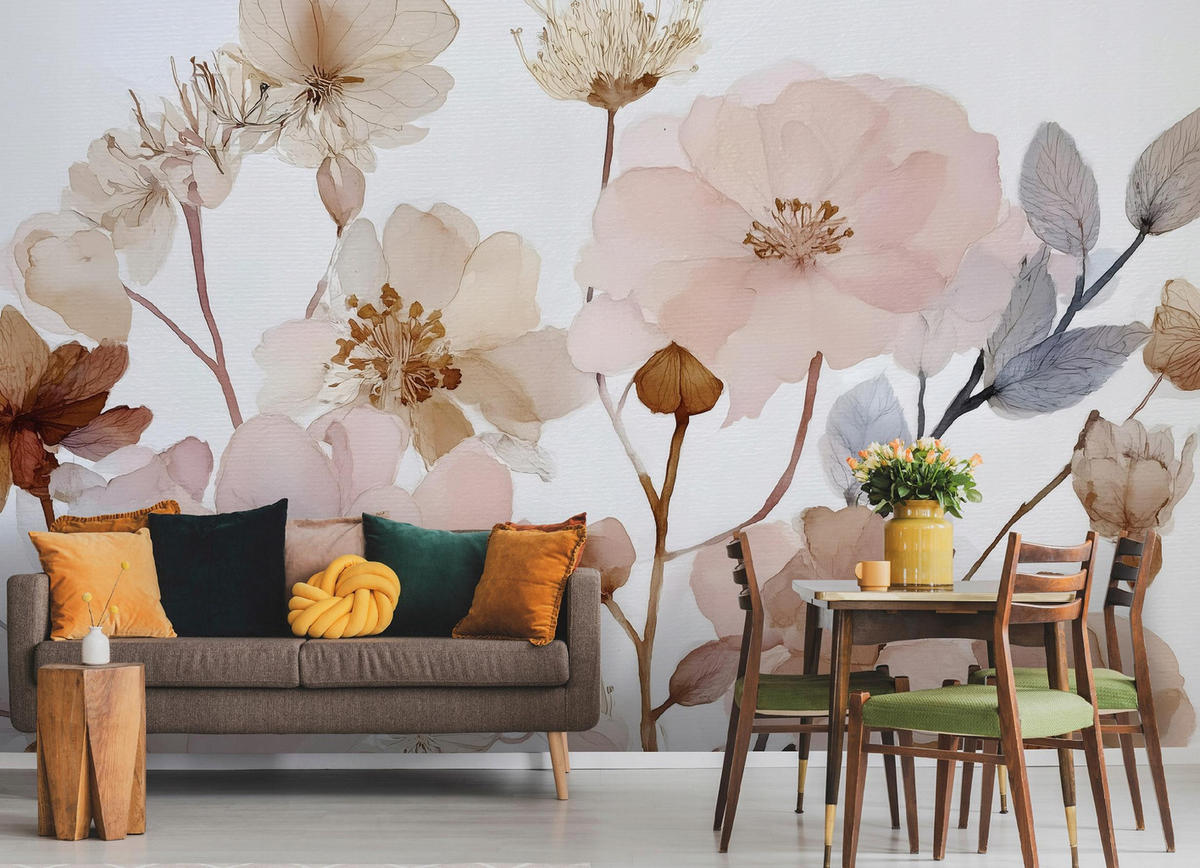 FOTOTAPETE Blumen Boho Beige 200x140 cm - Multicolor, Papier (200/140cm) - Wallarena