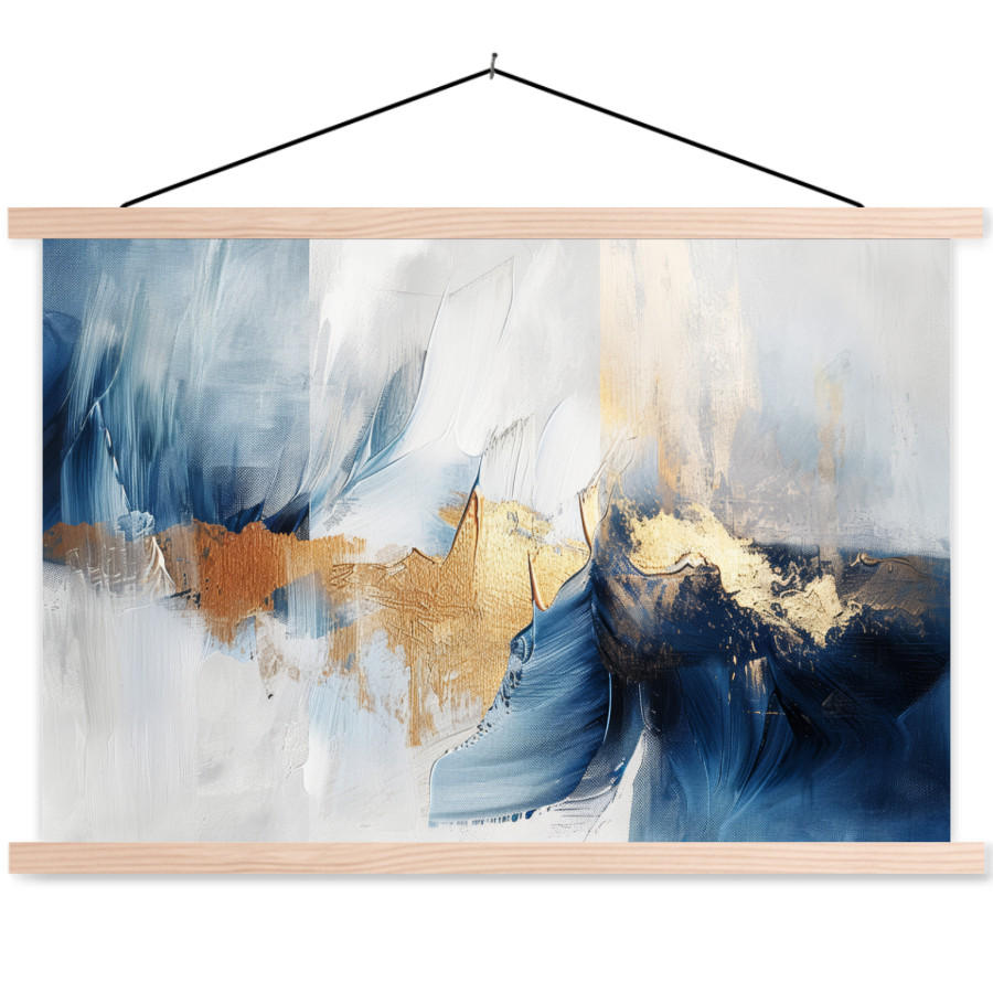 POSTER Gold - Blau - Aquarell - Kunst - Modern 60x40 cm - Hellblau, Textil (60/40/0.15cm) - MuchoWow