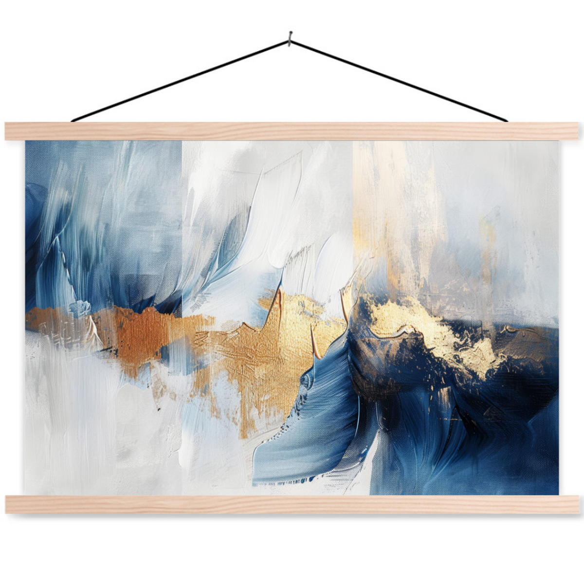 POSTER Gold - Blau - Aquarell - Kunst - Modern 120x80 cm - Hellblau, Textil (120/80/0.15cm) - MuchoWow