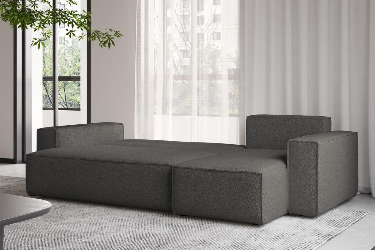 ECKSOFA Mit Schlaffunktion Und Bettkasten L-Form BEST Stoff Abriamo Graphit Rechts - Graphitfarben, Holz/Textil (244/142cm) - Kaiser Möbel