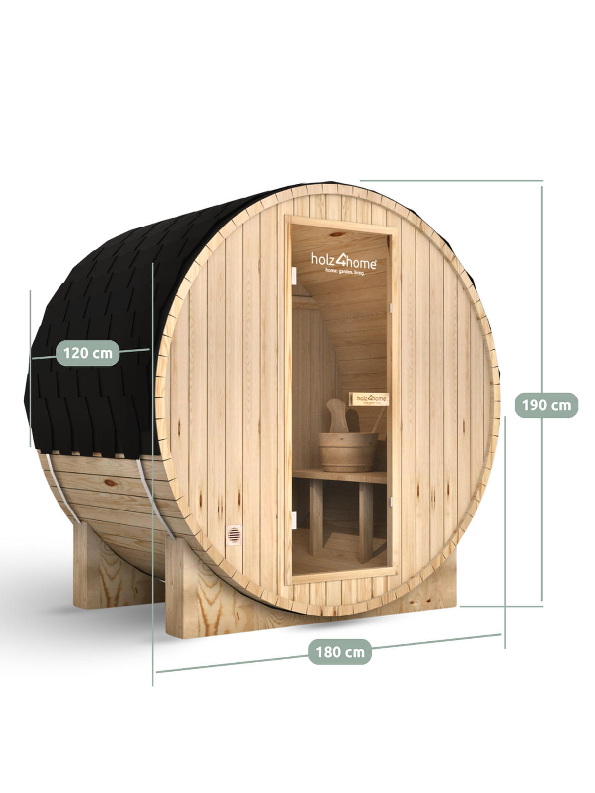 FASSSAUNA L Outdoorsauna für 2 Personen inkl. 3,6 kW Elektroofen - Naturfarben, Holz (180/190/120cm) - holz4home