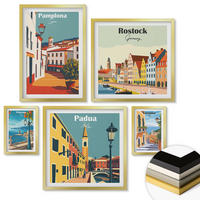 WANDBILDER 5er Set - 50x50 cm & 20x30 cm & 40x60 cm Goldrahmen - Architektur der Küstenstädte - Goldfarben, Kunststoff (40/60cm) - ArtPrintCave