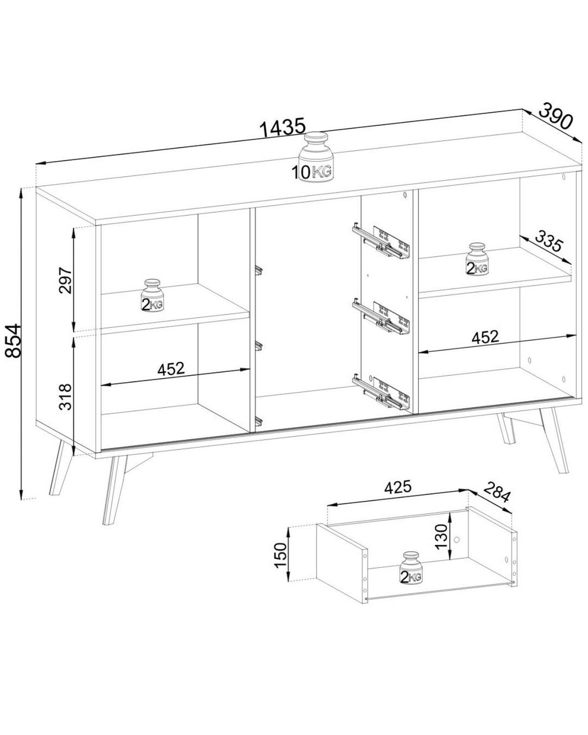 SIDEBOARD: goldene Barockeiche, 144 x 85 x 39 cm - Eichefarben, Holzwerkstoff (144/85/39cm) - 3XE LIVING