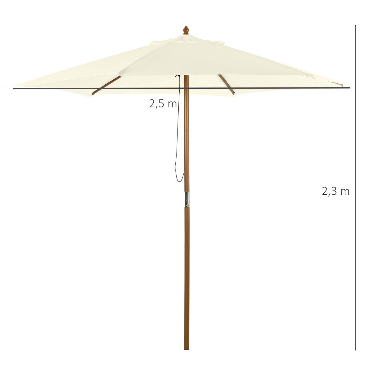 SONNENSCHIRM DE-05581 Seilzug, Bambus, windfest Weiß - Weiß, Holz (250/250cm) - ComfortXL
