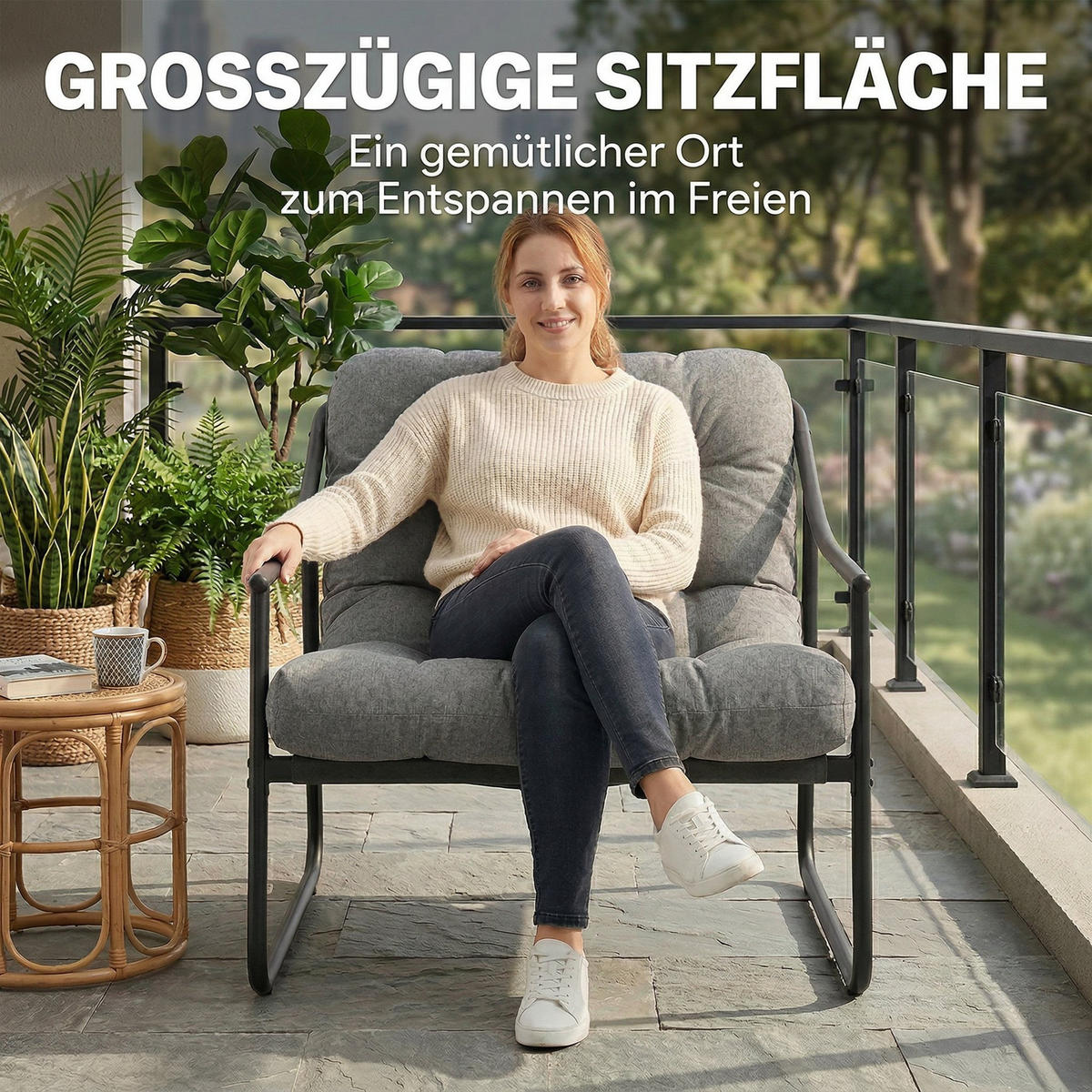 LOUNGESESSEL Aluminium Texteline Dunkelgrau - Dunkelgrau/Schwarz, Textil/Metall - Outsunny