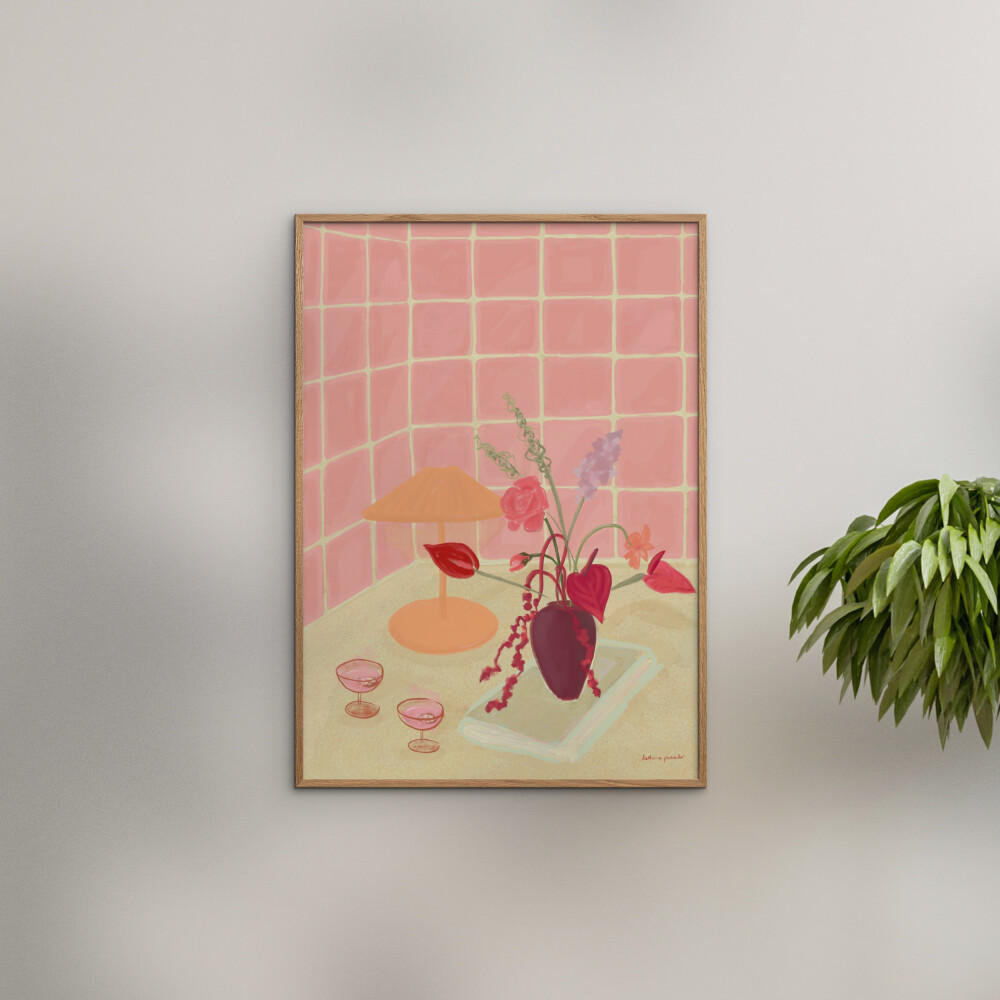 POSTER mit Rahmen Katharina Puritscher - Bubbly - Pink/Eichefarben, Holz/Papier (70/100cm) - Poster&Frame