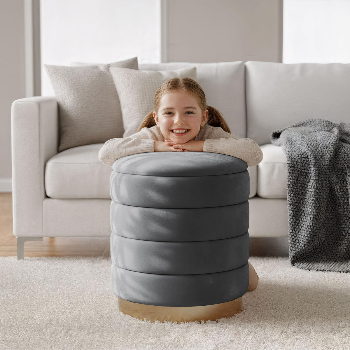 SITZHOCKER mit Stauraum Graphit - Grau, Textil (40/45/40cm) - RAUMHIRSCH FURNITURE