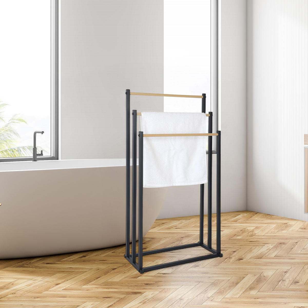 HANDTUCHSTÄNDER - Schwarz, Metall (44/86/21cm) - Relaxdays
