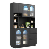 BUFFET Hochschrank mit Acrylfront, LED-Beleuchtung und offenen Fächern - Schwarz, Holzwerkstoff (30/175/106cm) - Korfee
