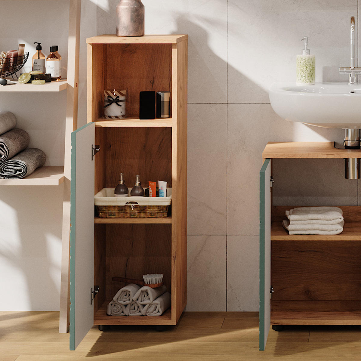 MIDISCHRANK Irma Goldkraft Eiche 30 x 95 cm - Grün, Holzwerkstoff (30/95/30cm) - Vicco