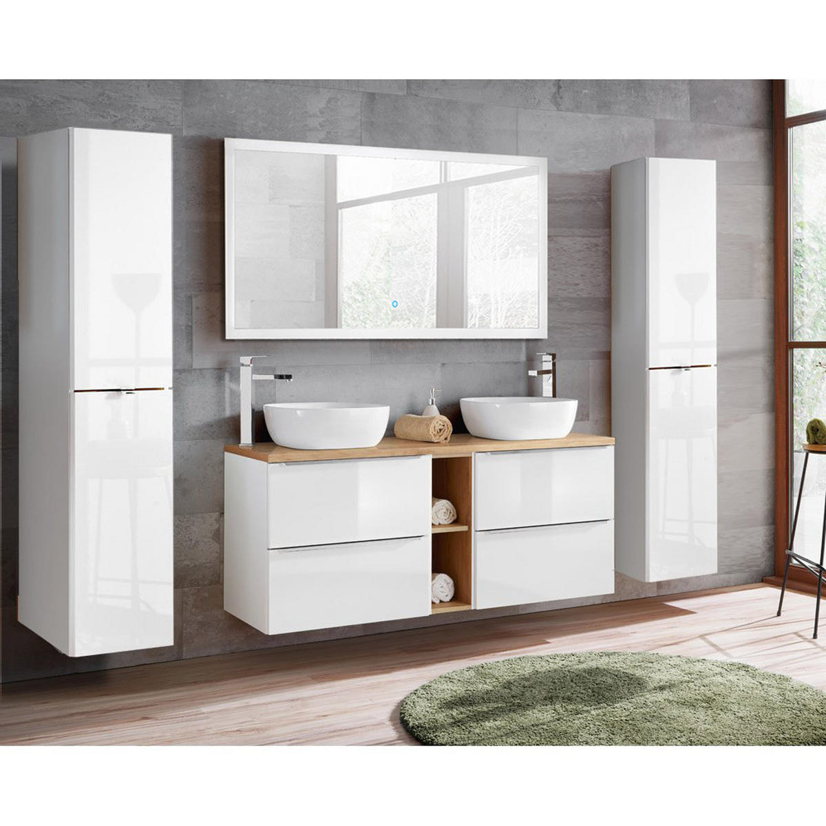 BADMÖBEL-SET 4-TLG. Toskana-56 - Weiß, Holzwerkstoff (250/190/46cm) - Lomado