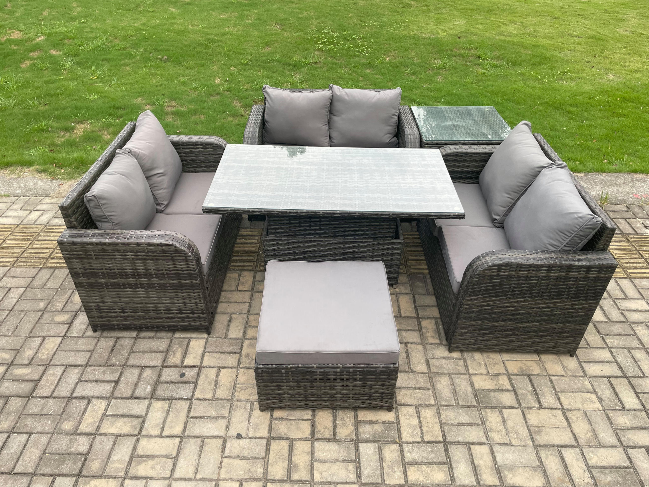 GARTENSOFA SET Polyrattan Dunkelgrau 7-Sitzer - Dunkelgrau, Metall - Fimous