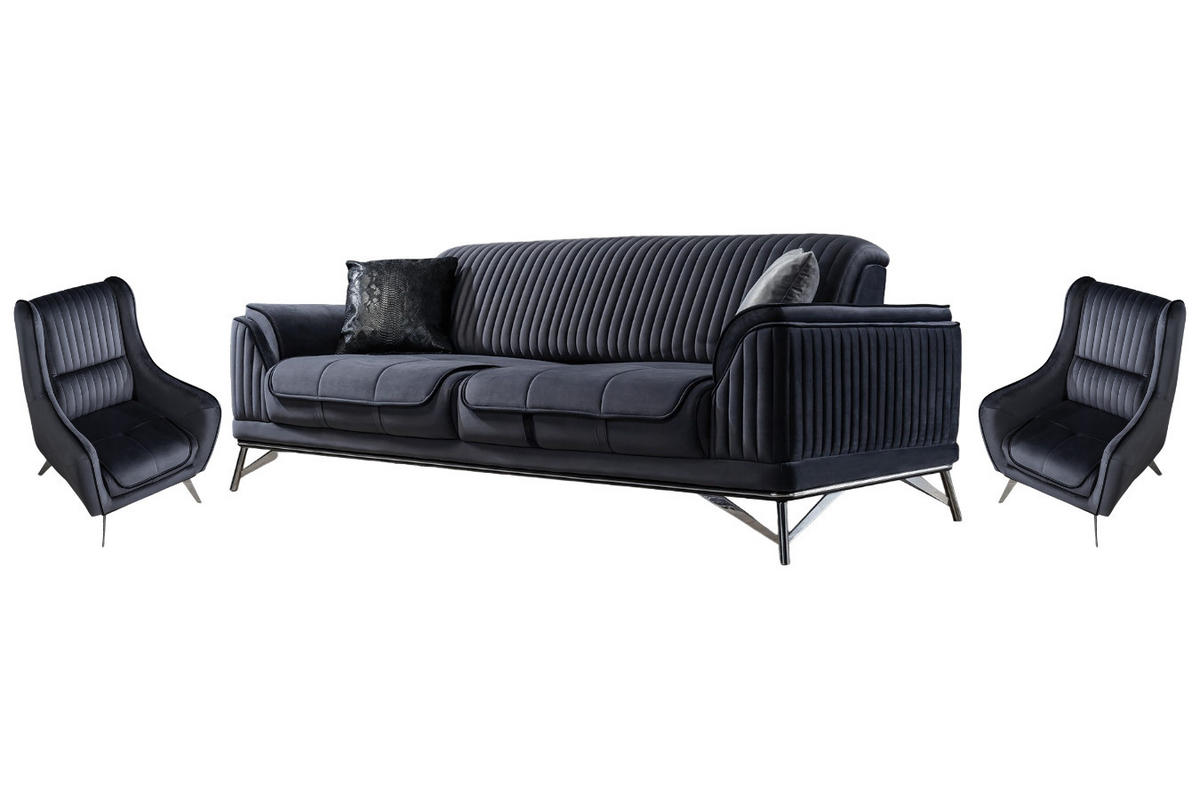 SITZGARNITUR Bond Anthrazit Stellvariante:2+1+1 - Anthrazit, Holz (187/85/100cm) - Villa Möbel