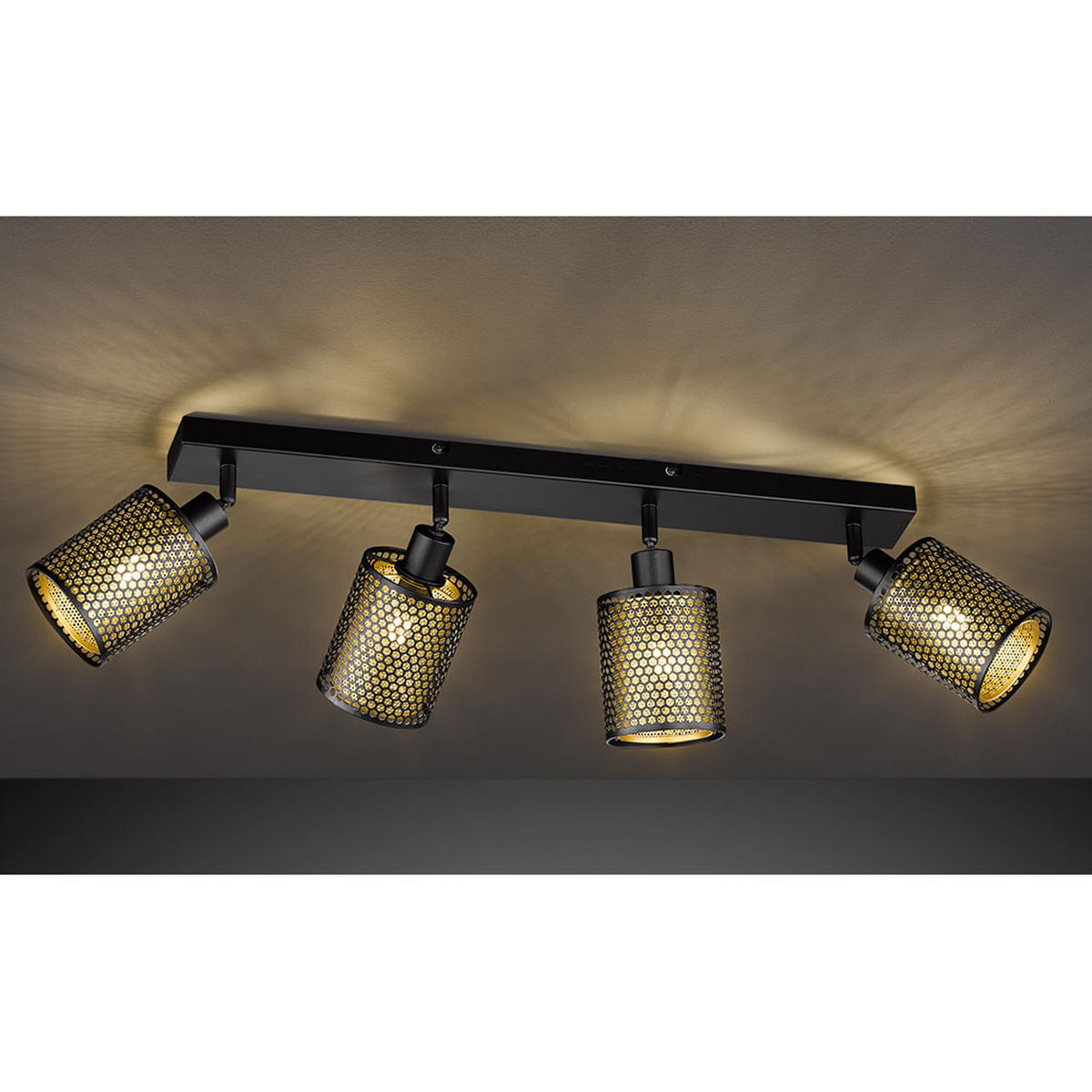 LED DECKENLEUCHTE Gitter Design Schwarz Gold - Schwarz, Metall (64/10/18cm) - Wofi