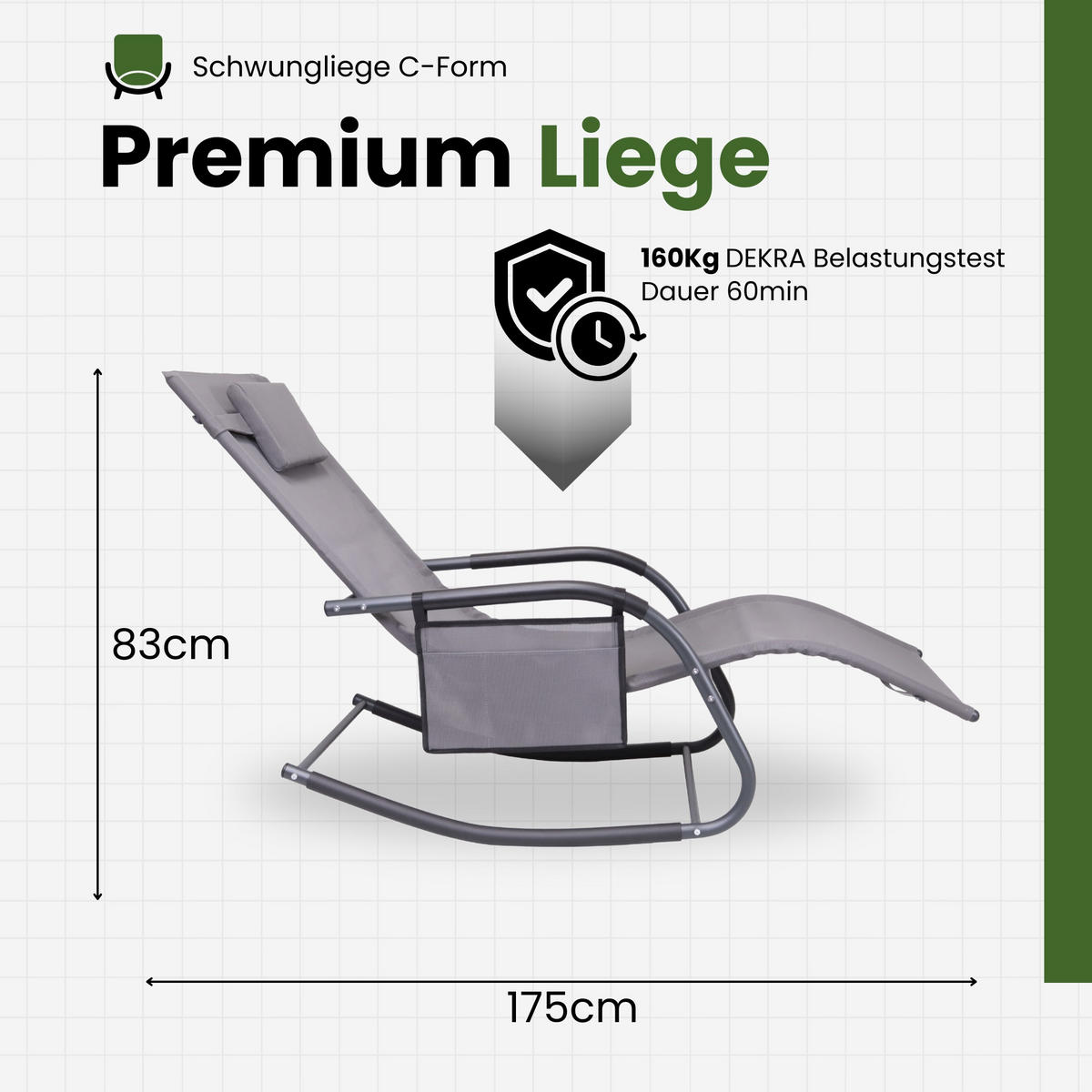 SCHWUNGLIEGE C-Form - Anthrazit, Metall (62/83/175cm) - Albatros