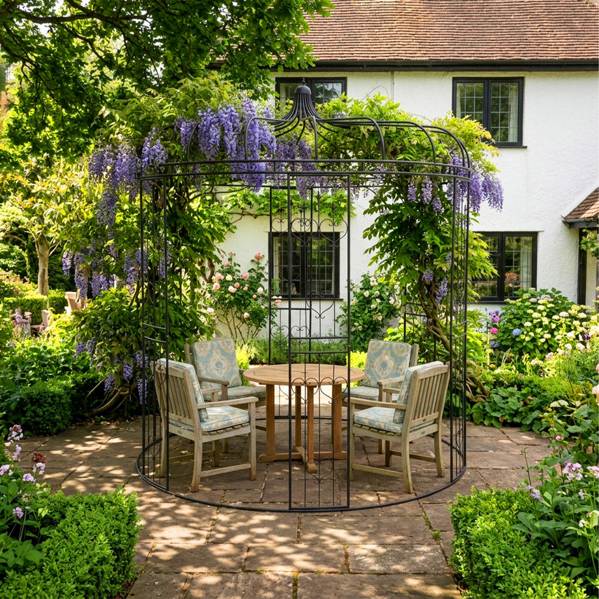 PAVILON růží - černá, kov (232/271/232cm) - Relaxdays