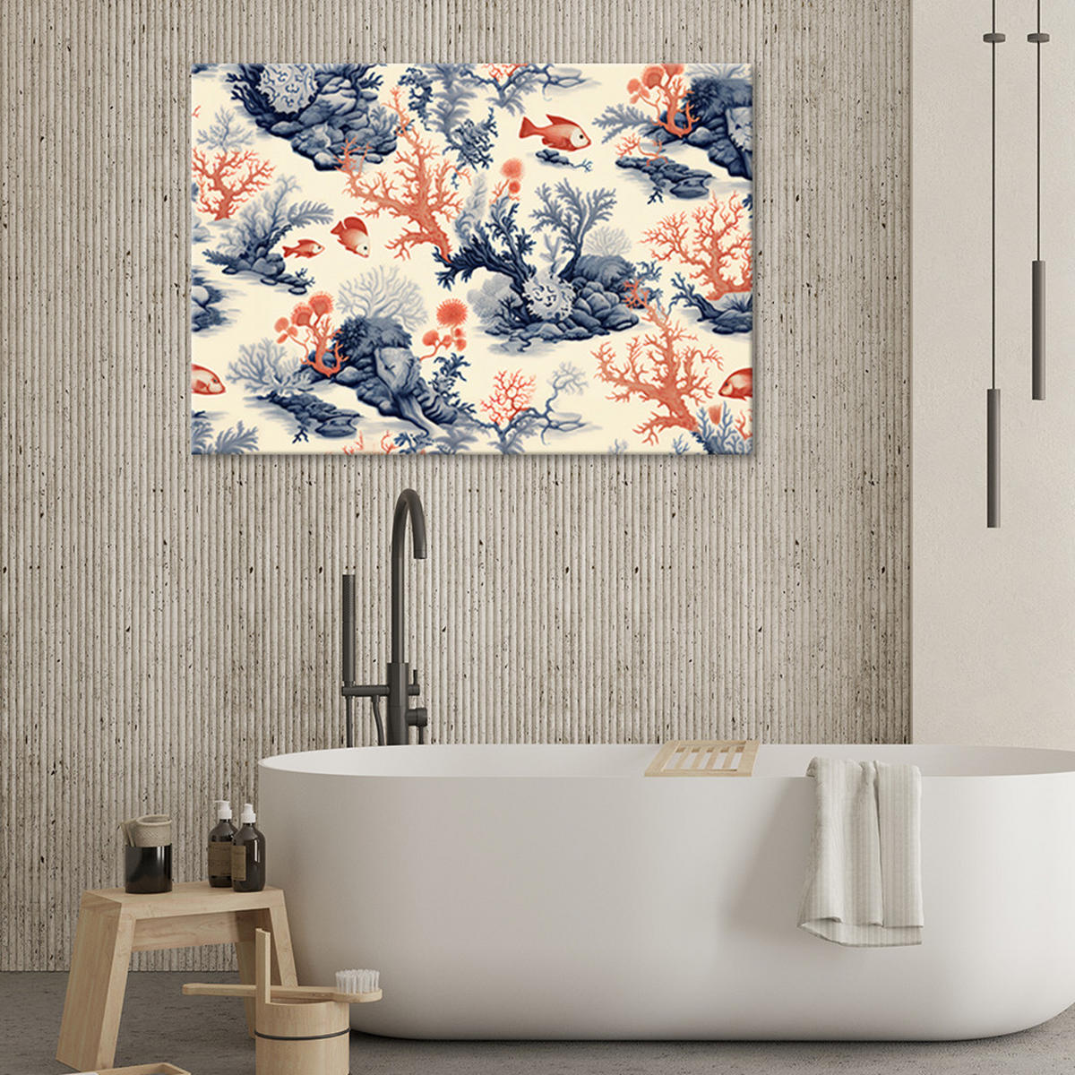 WANDBILD ai korallen und fische - Orange, Textil (60/40cm) - Feeby