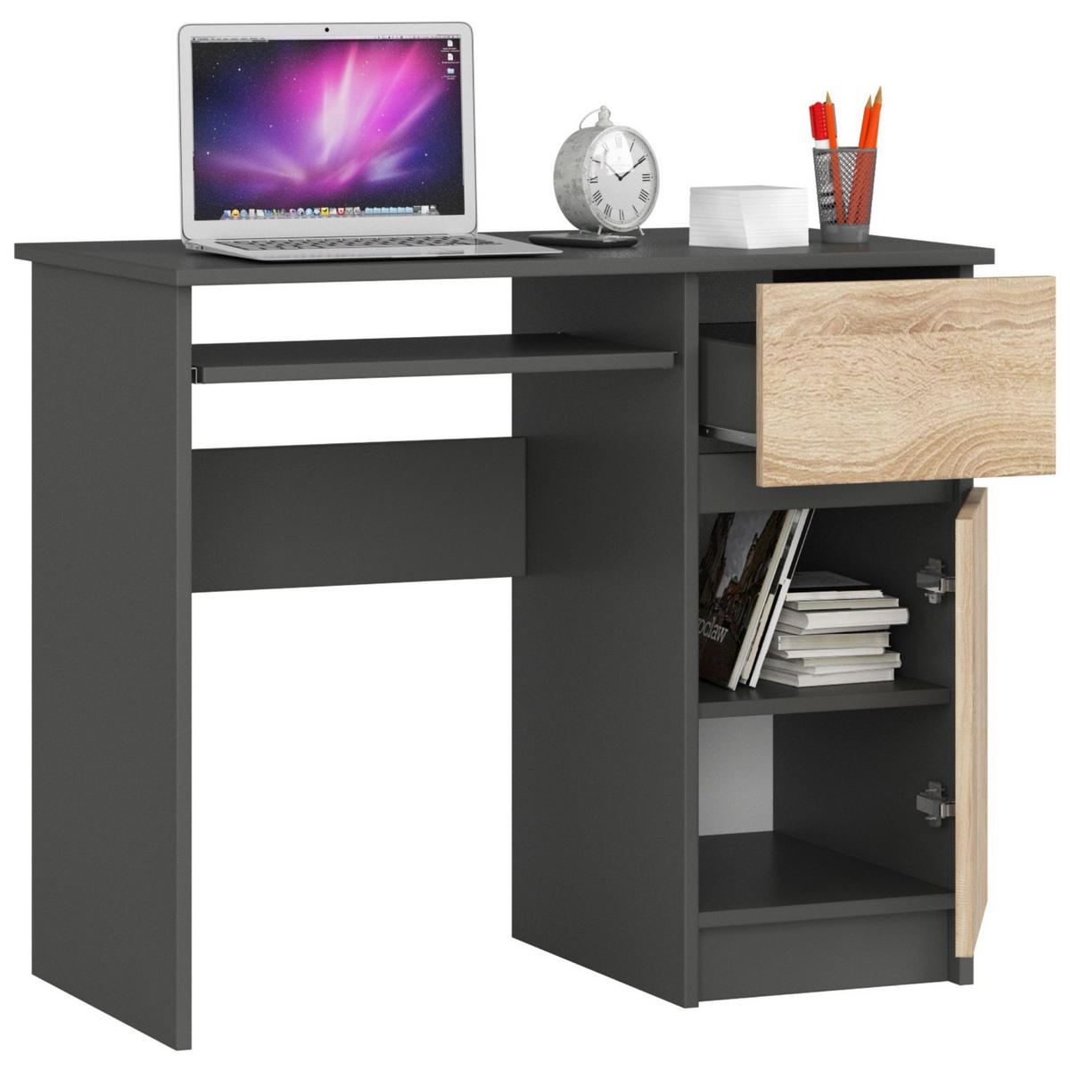 SCHREIBTISCH Grau, Sonoma Eiche 90x50x77 cm - Grau/Sonoma Eiche, Holzwerkstoff (50/90/77cm) - Akord